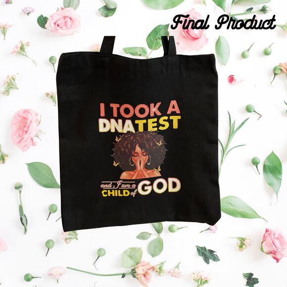 Fashion Graphic Print DNA test I'm a Child of God Design Trendy Canvas Tote Bag - Picture 4 of 4